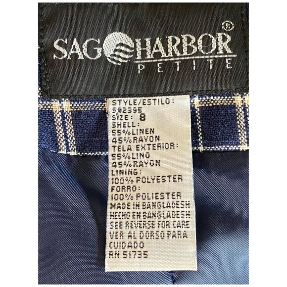 Sag Harbor Checked Plaid Linen-Blend Blue Blazer Jacket Women's Petite Size 8 - Picture 5 of 7